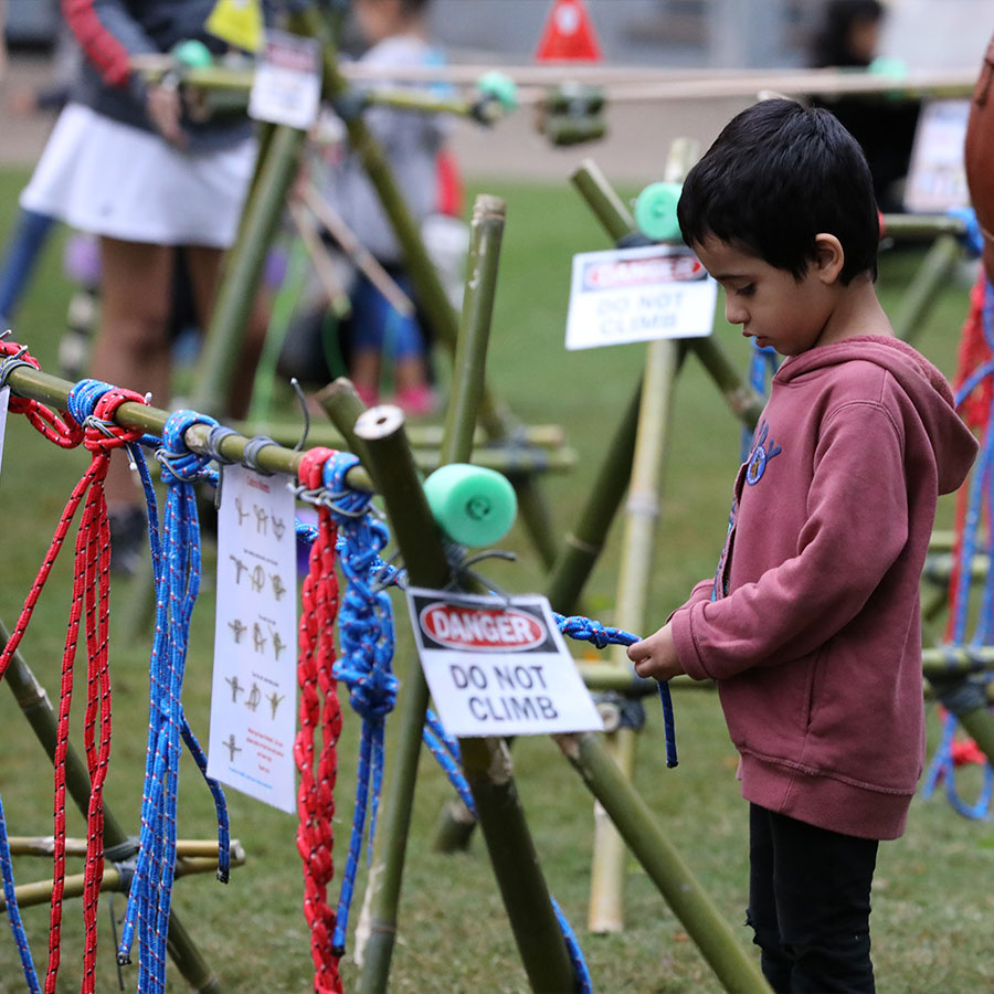Child participating in scout activities